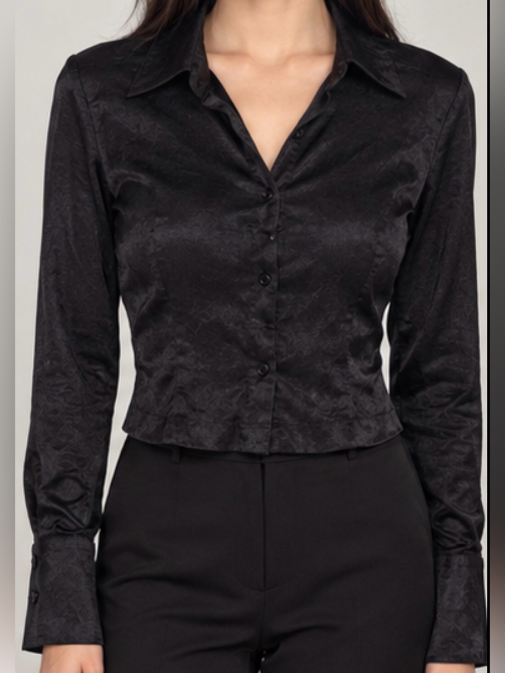 Zara Black Satin Button-Down Blouse